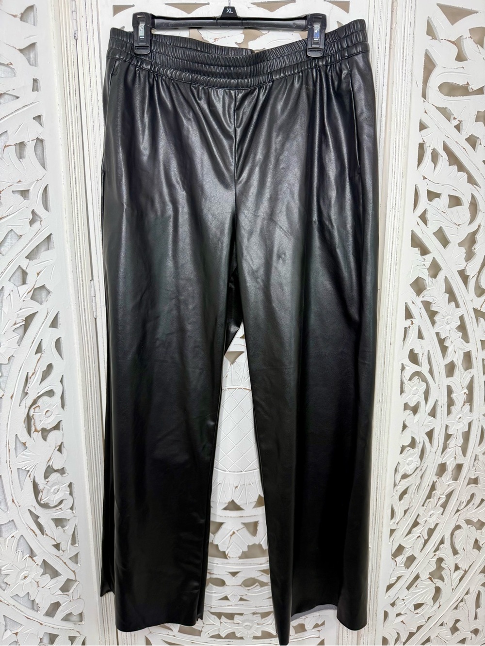 H&M Black Faux Leather Wide Leg Pants